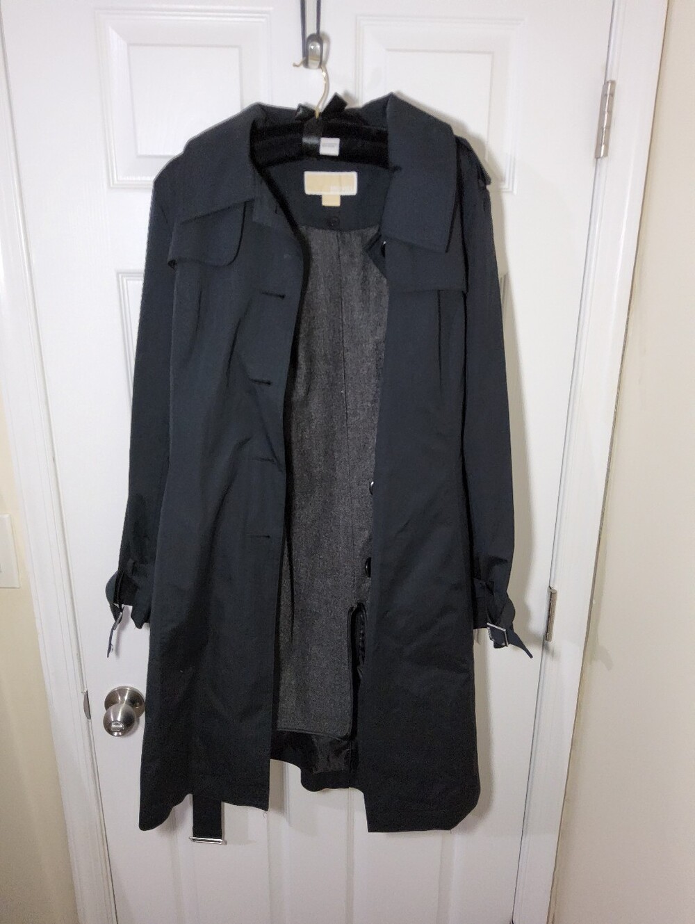 Women's Michael Kors Black Hooded Trench Coat — Cotton Shell, Wool-Blend Lining